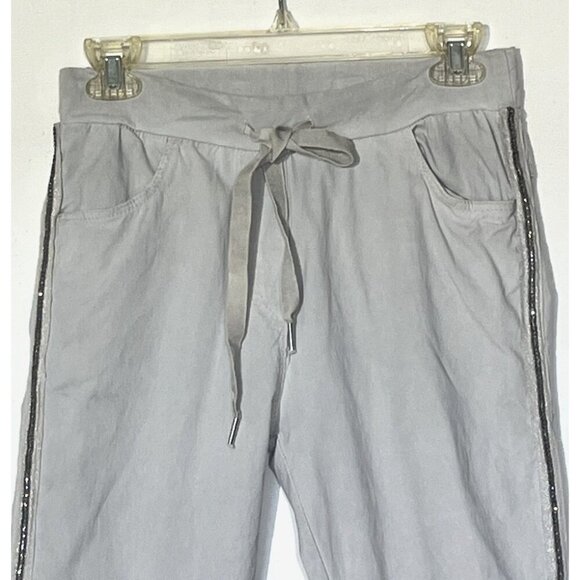 Olivia Lauren Light Gray Crystal Stripe Stretch Joggers Pants  - Made in Italy - Picture 5 of 9